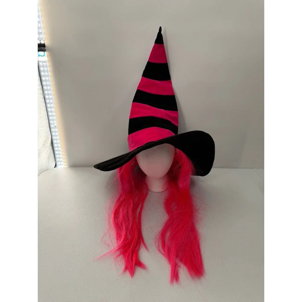 Pony Express Creations Witch Hat with Pink Hair Halloween Costume Accessory OS